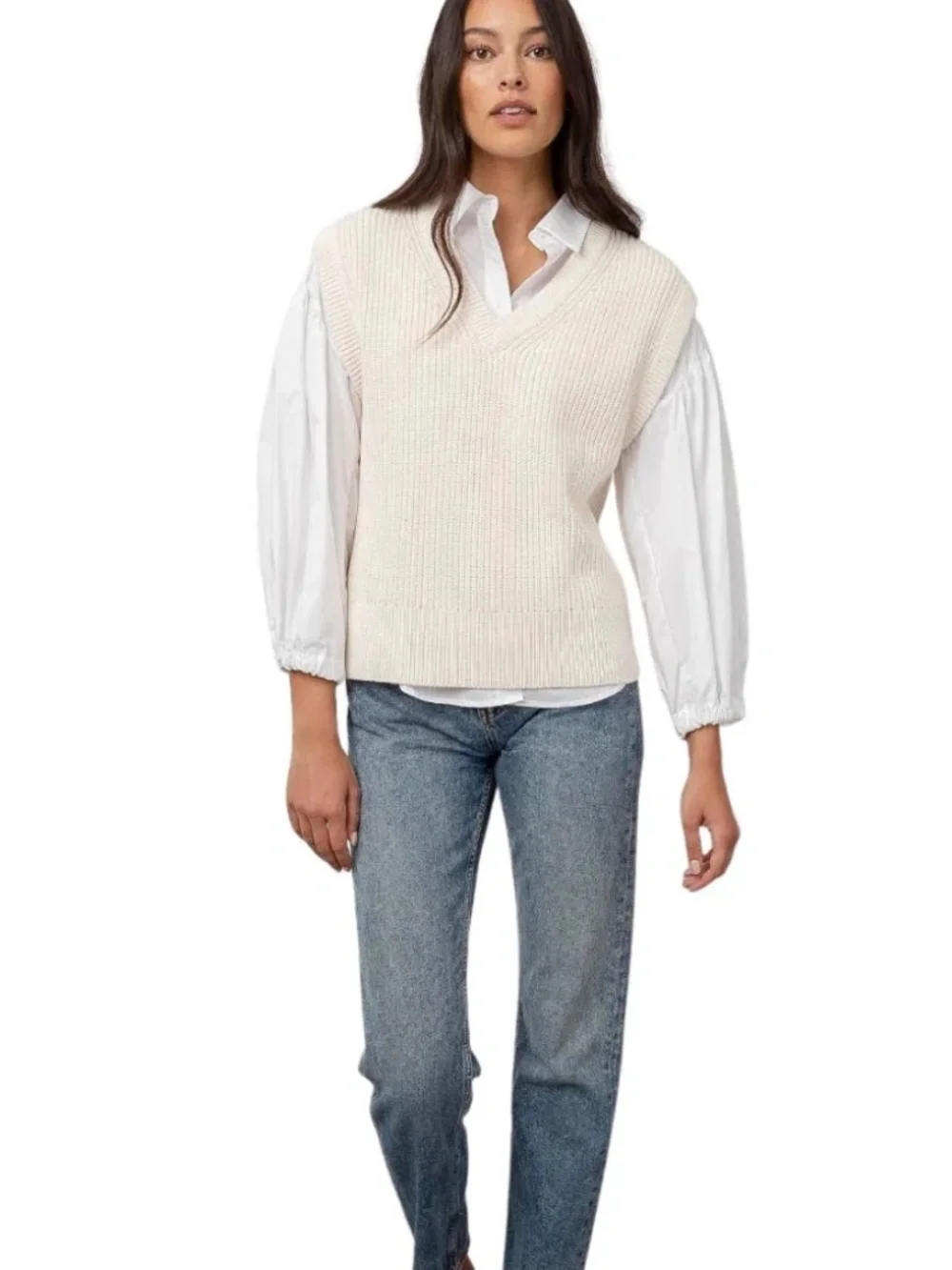 Rails Designer Chandler Classic Cotton/Cashmere Sweater Vest Cream Size Small